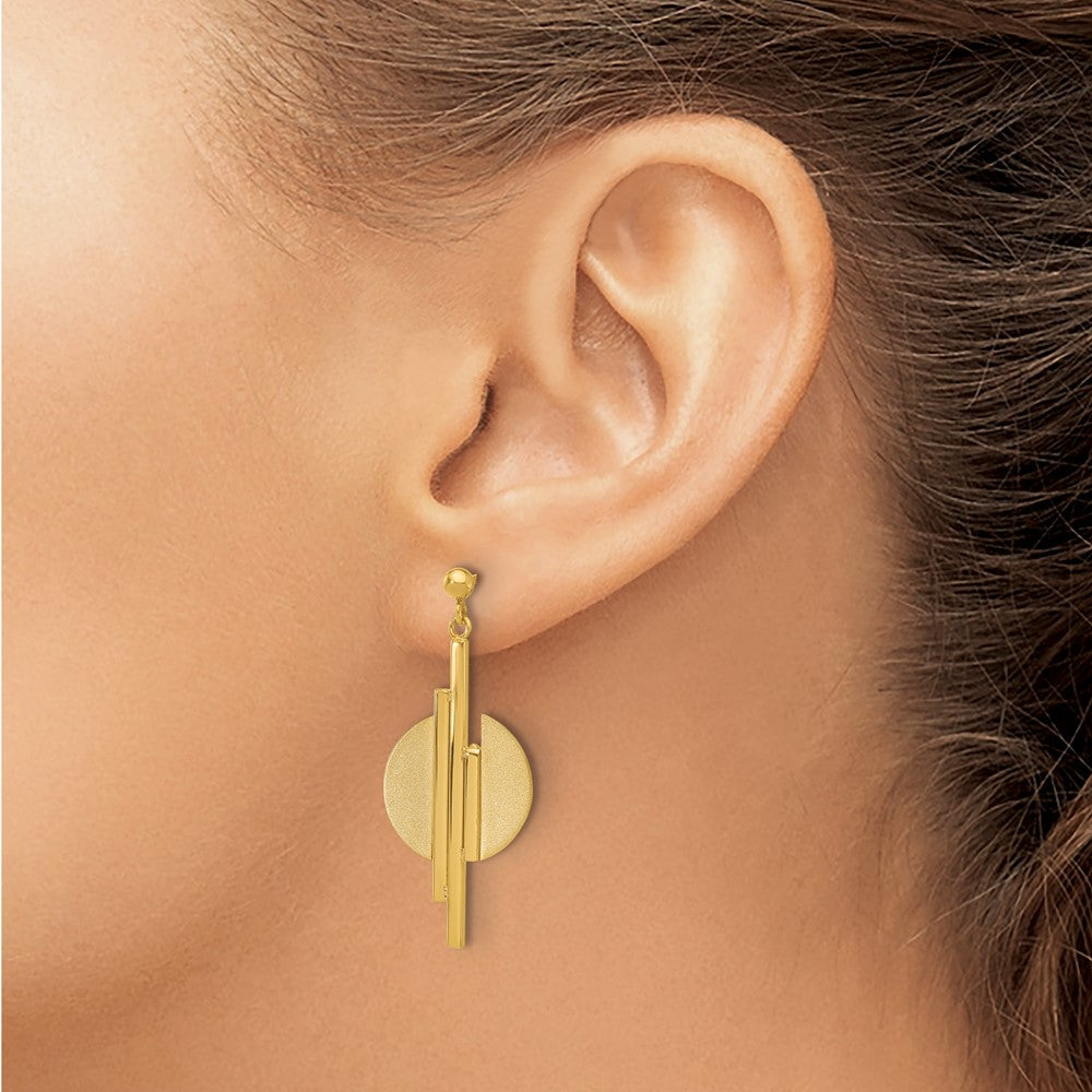 14K Polished and Brushed Dangle Post Earrings