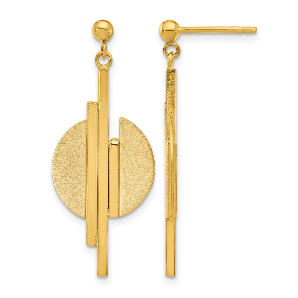 14K Polished and Brushed Dangle Post Earrings