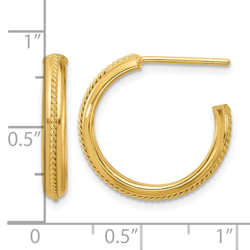 14K Polished and Textured Round J-Hoop Earrings