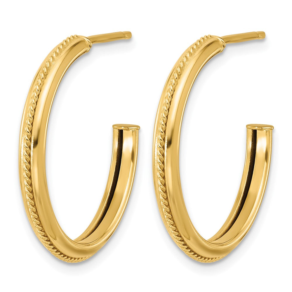 14K Polished and Textured Round J-Hoop Earrings