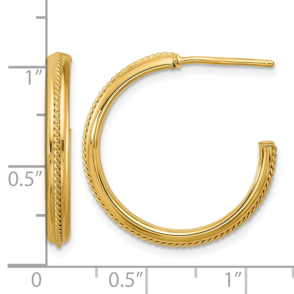 14K Polished and Textured Round J-Hoop Earrings