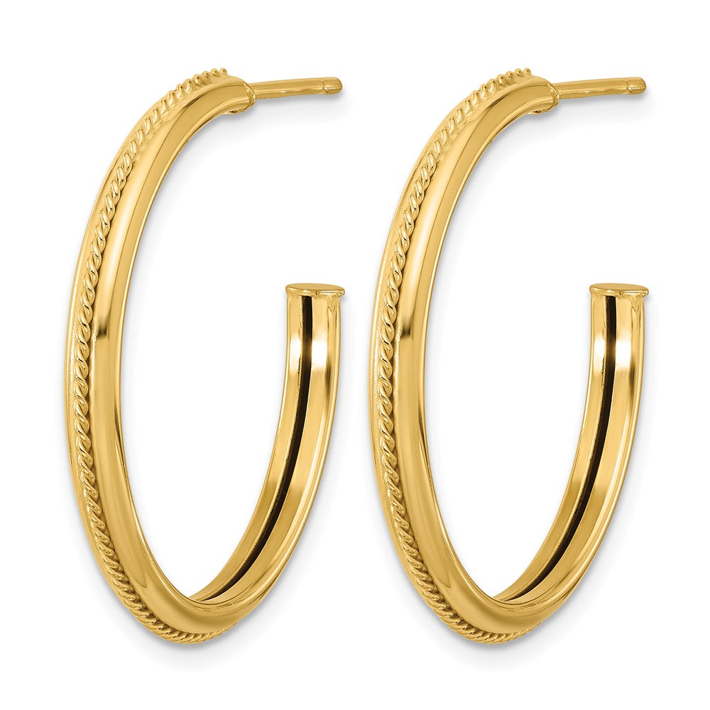 14K Polished and Textured Round J-Hoop Earrings