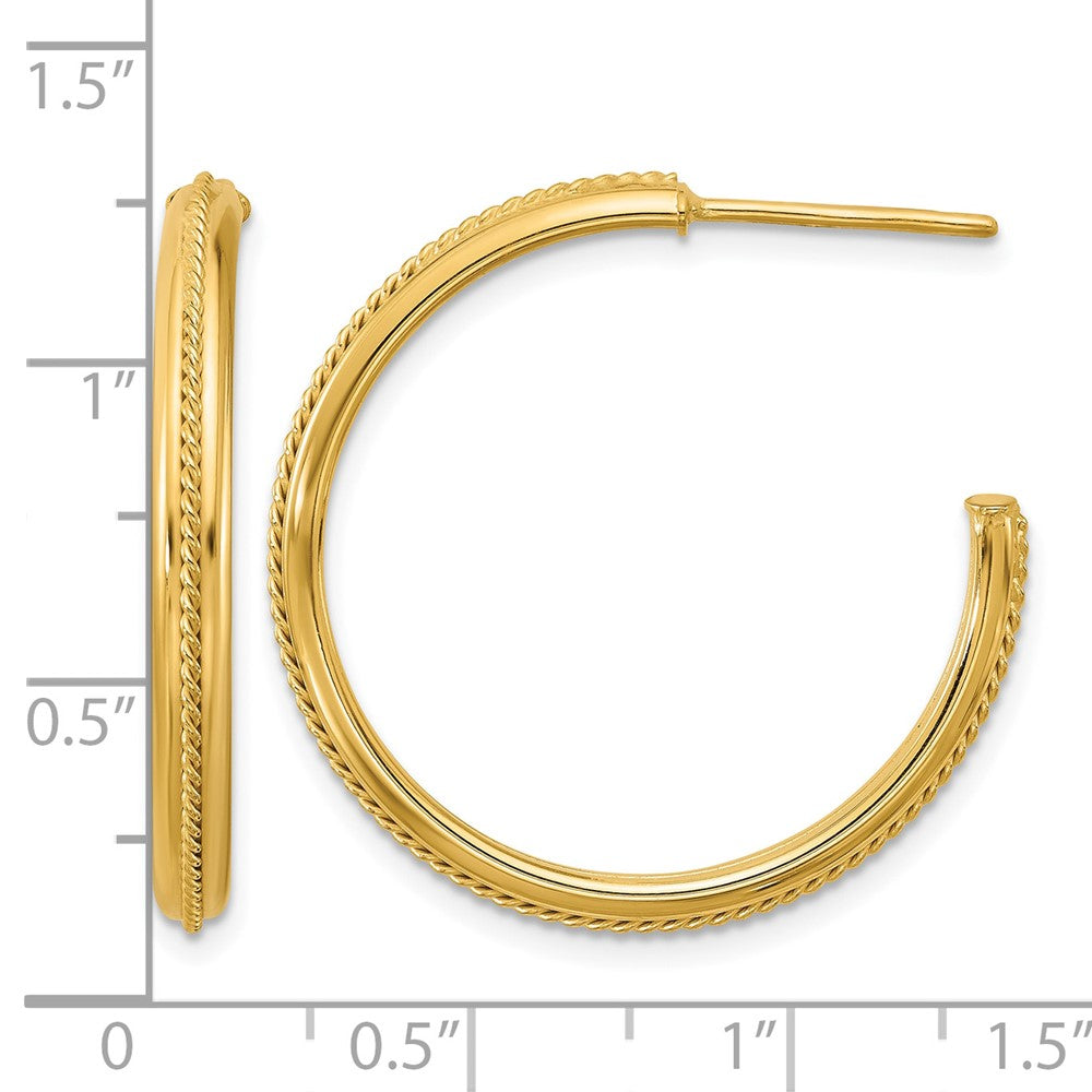 14K Polished and Textured Round J-Hoop Earrings