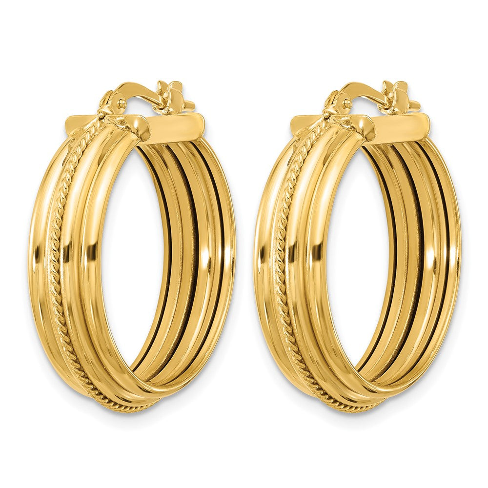 14K Polished and Textured Round Hoop Earrings