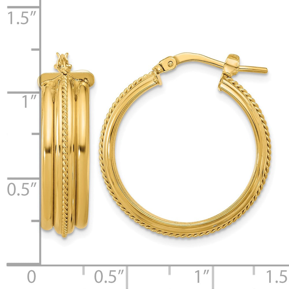 14K Polished and Textured Round Hoop Earrings
