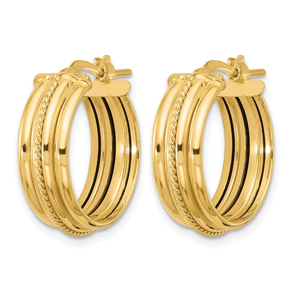 14K Polished and Textured Round Hoop Earrings