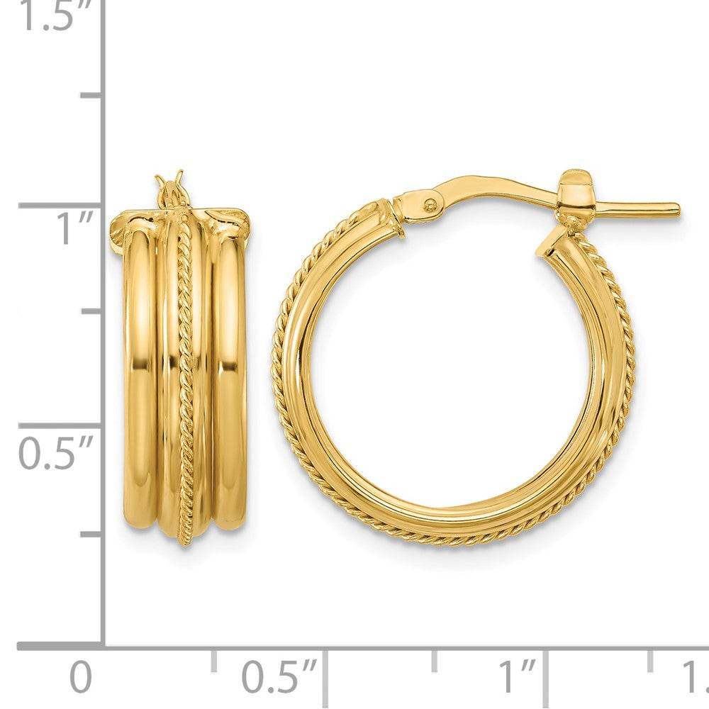 14K Polished and Textured Round Hoop Earrings