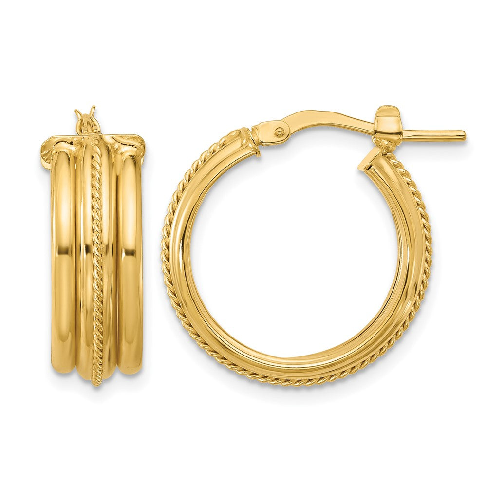 14K Polished and Textured Round Hoop Earrings