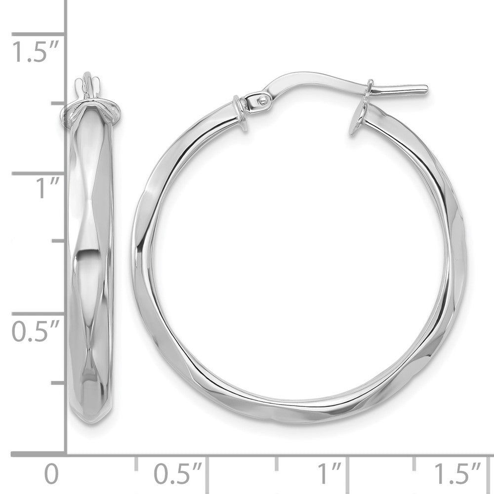 14K White Gold Polished Round Hoop Earrings