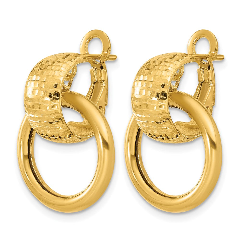 14K Polished and D/C Circle Dangle Omega Back Earrings