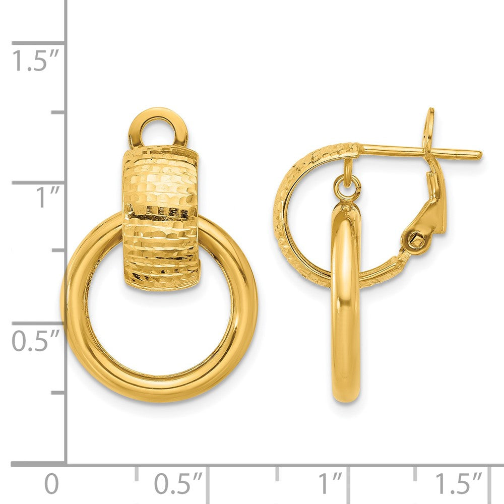 14K Polished and D/C Circle Dangle Omega Back Earrings