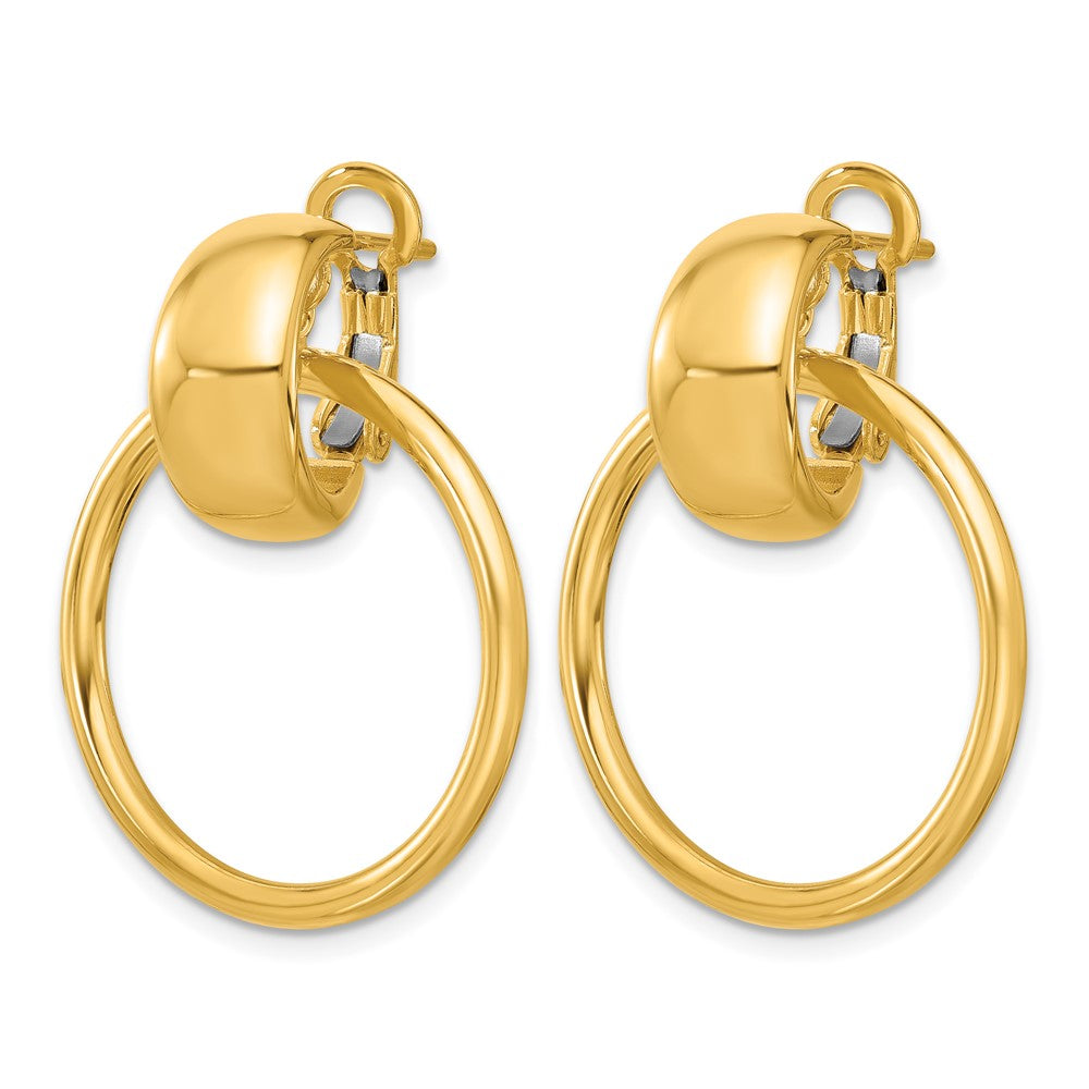 14K Polished Circle Dangle Omega Back Earrings