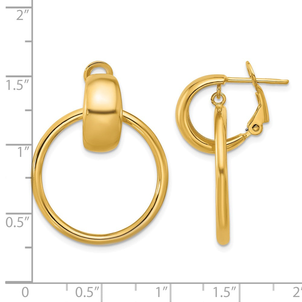 14K Polished Circle Dangle Omega Back Earrings