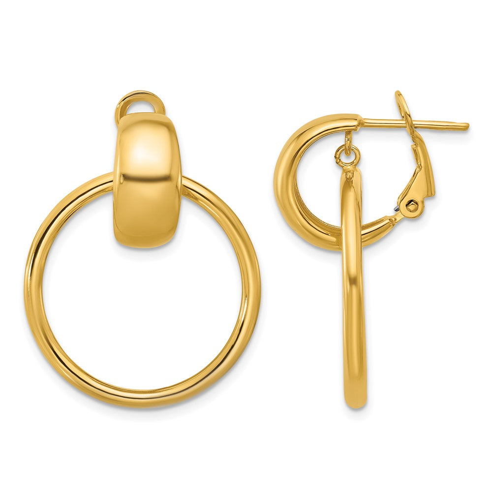 14K Polished Circle Dangle Omega Back Earrings