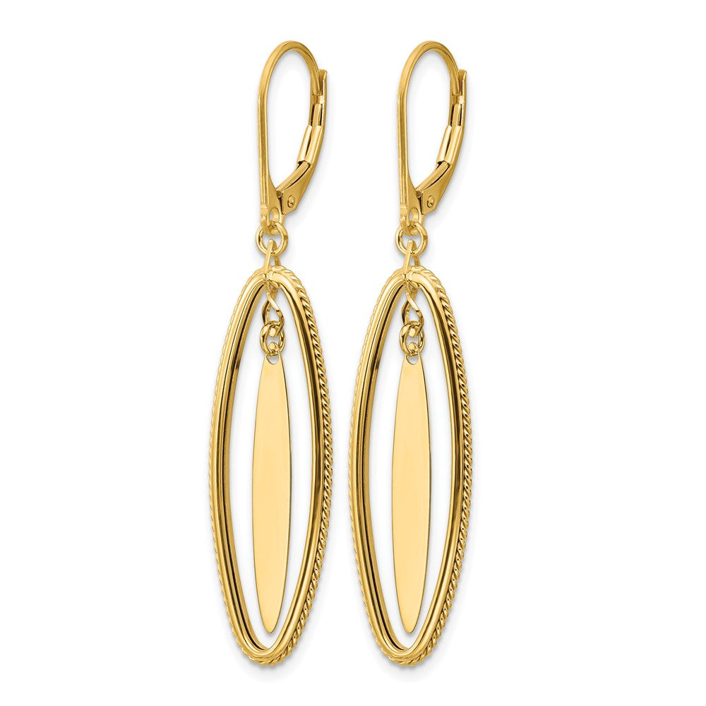 14K Polished and Textured Dangle Leverback Earrings