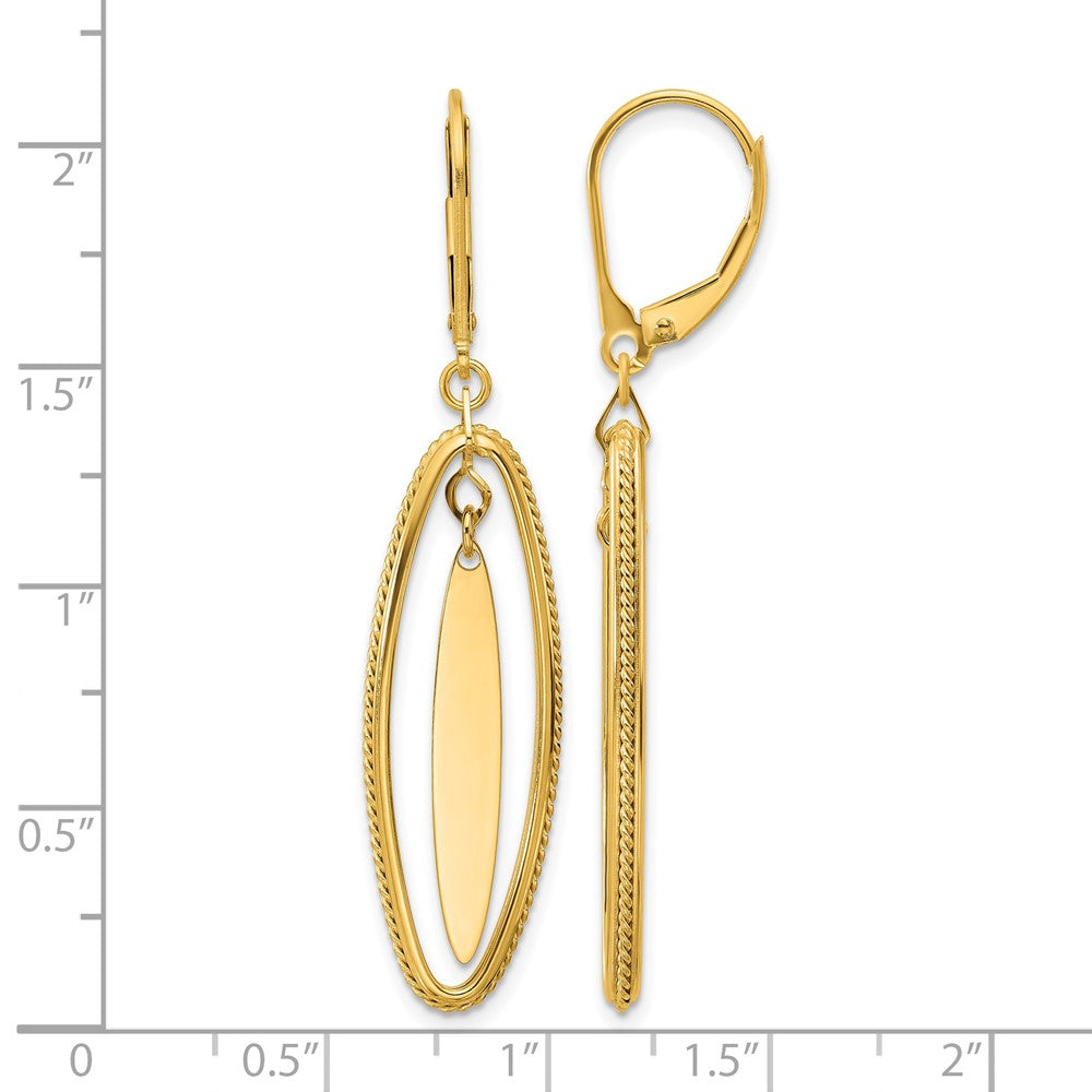14K Polished and Textured Dangle Leverback Earrings
