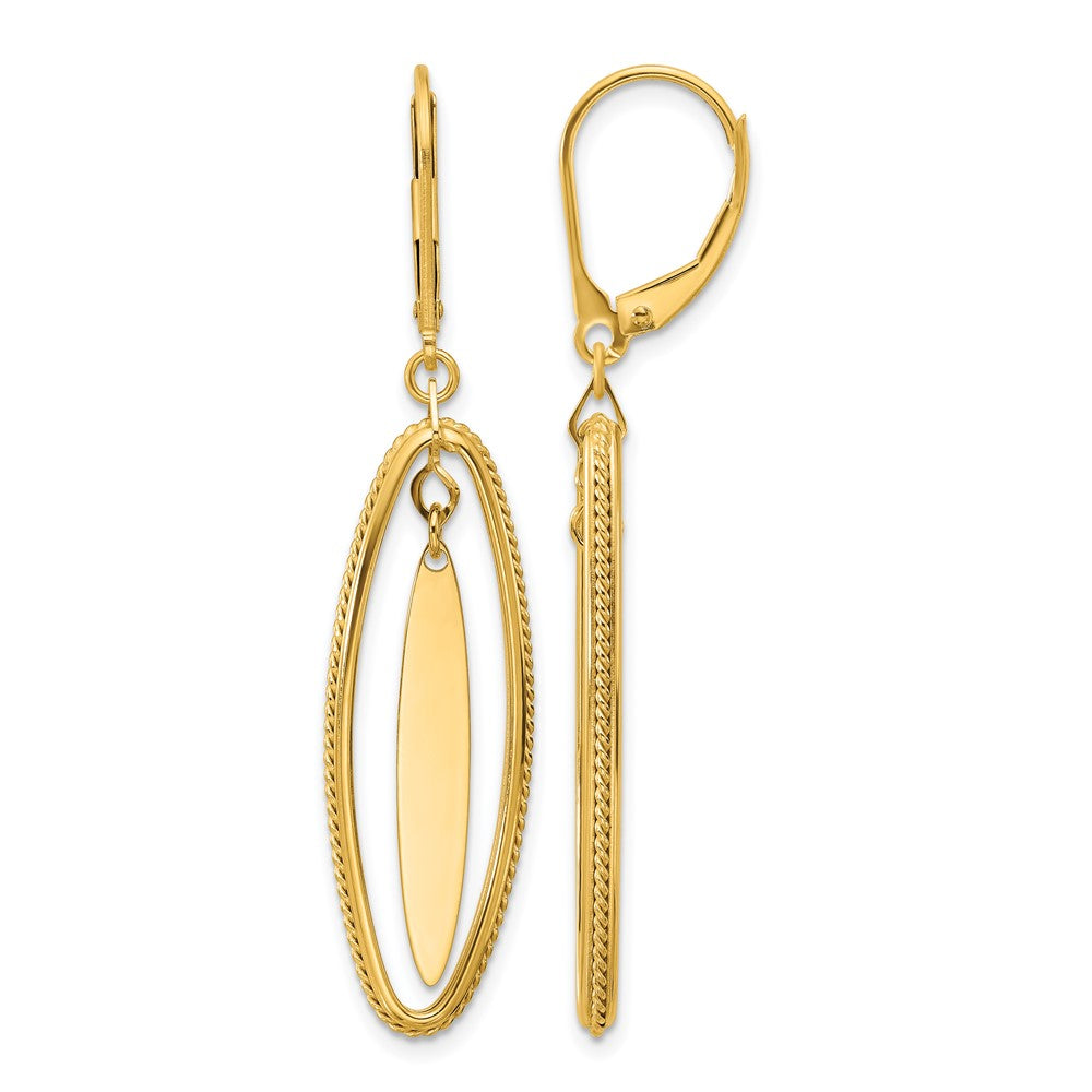14K Polished and Textured Dangle Leverback Earrings