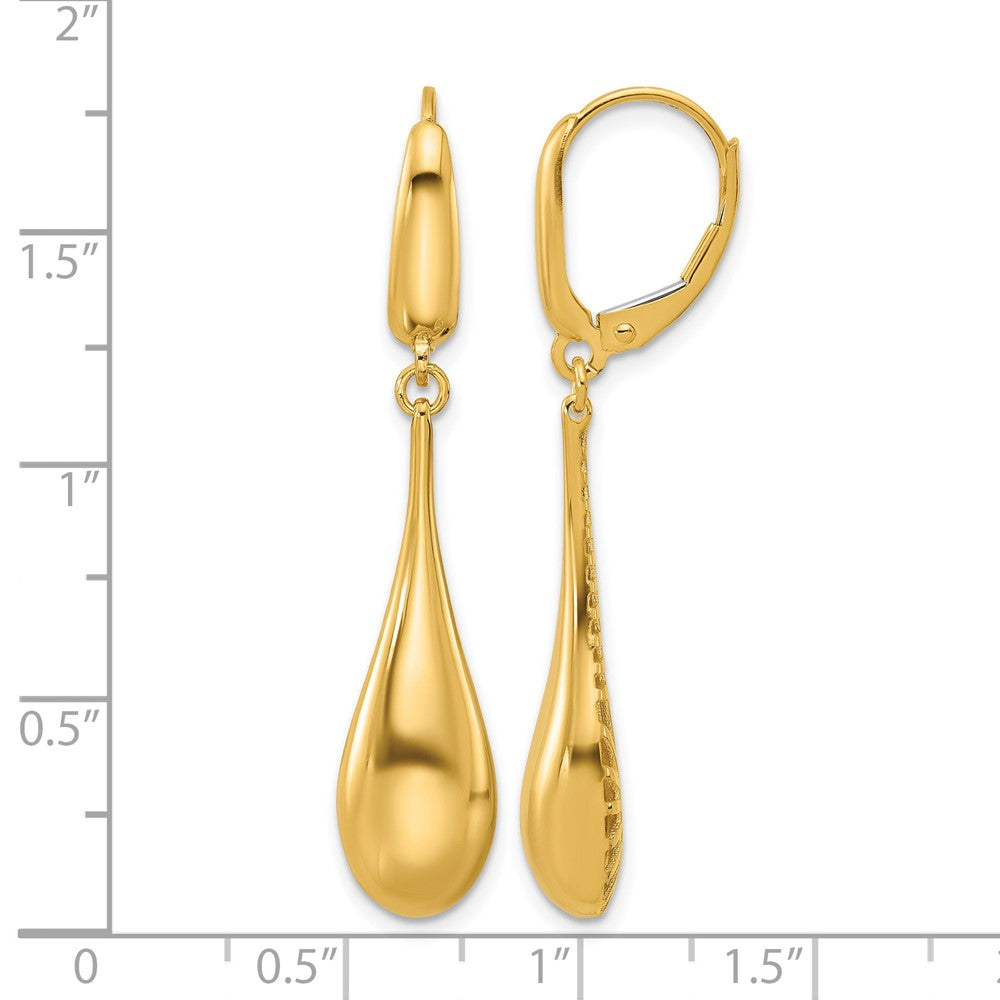 14K Polished Teardrop Dangle Leverback Earrings
