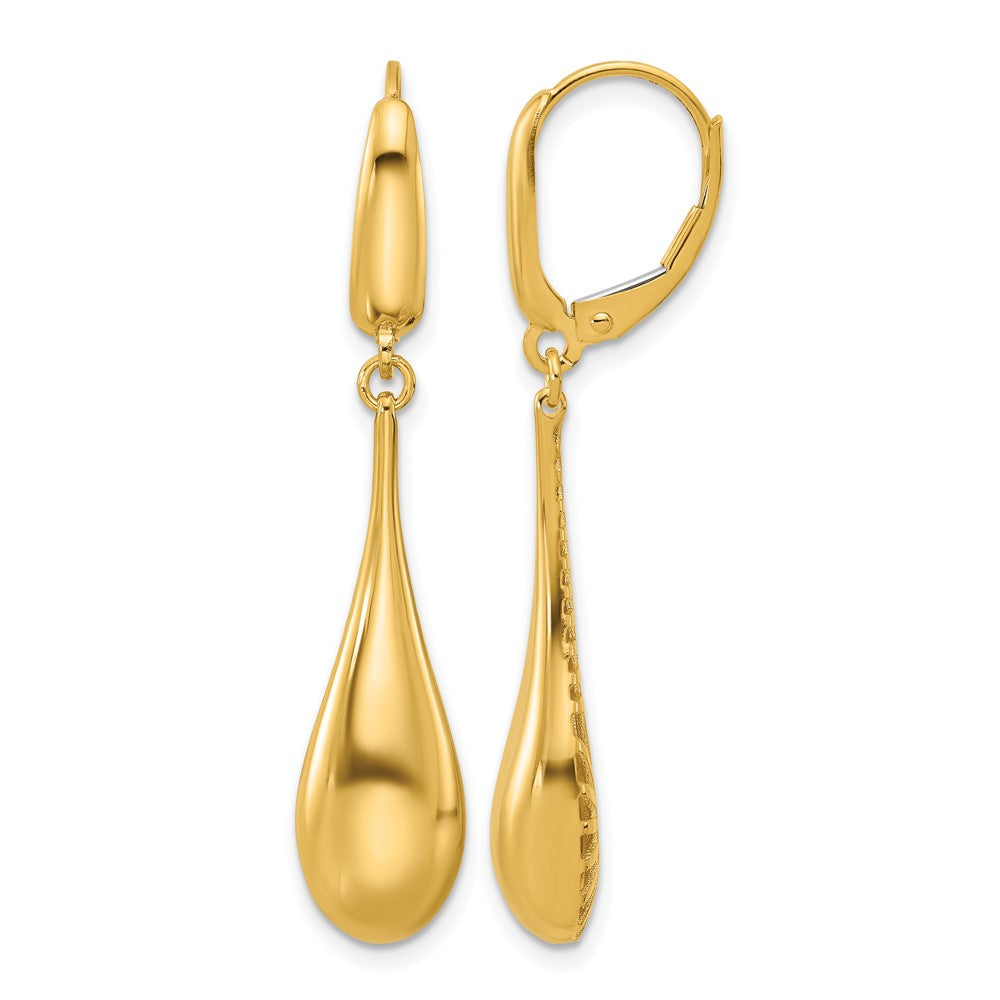 14K Polished Teardrop Dangle Leverback Earrings