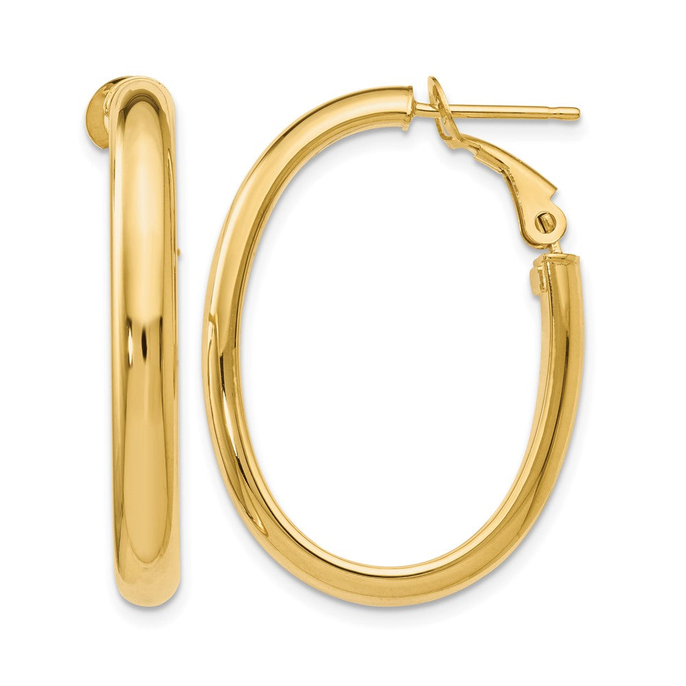 Polished;14k Yellow gold;Oval;Hinged hoop