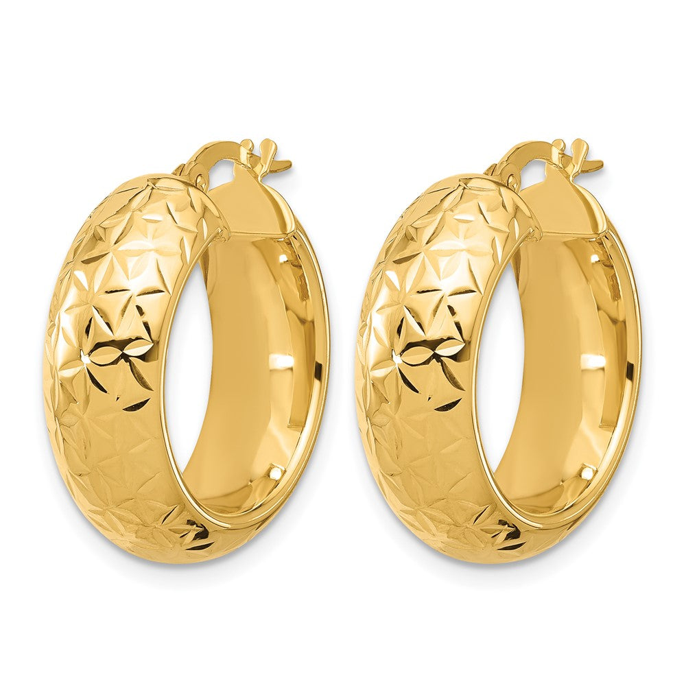 14k Polished and D/C Half Round Circle Hoop Earrings