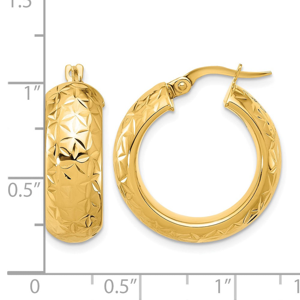 14k Polished and D/C Half Round Circle Hoop Earrings