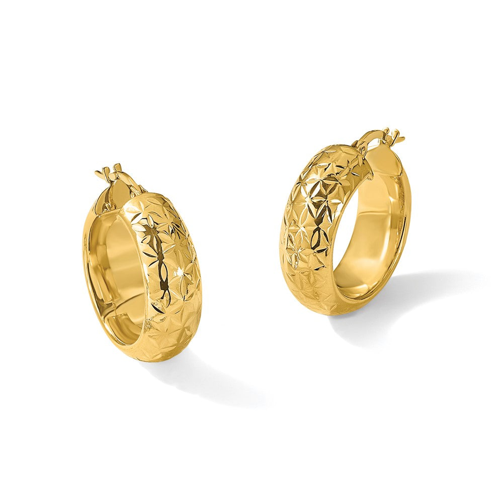 14k Polished and D/C Half Round Circle Hoop Earrings