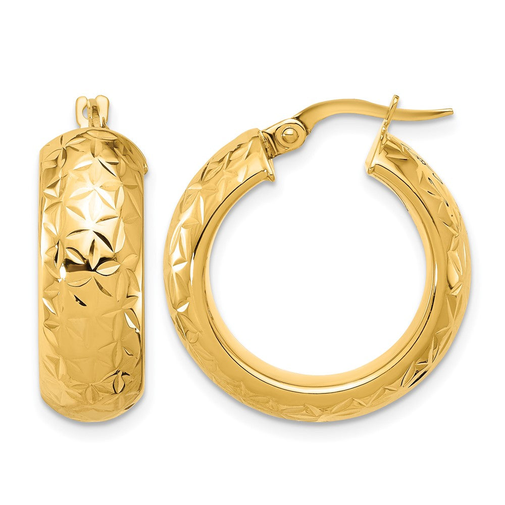 14k Polished and D/C Half Round Circle Hoop Earrings
