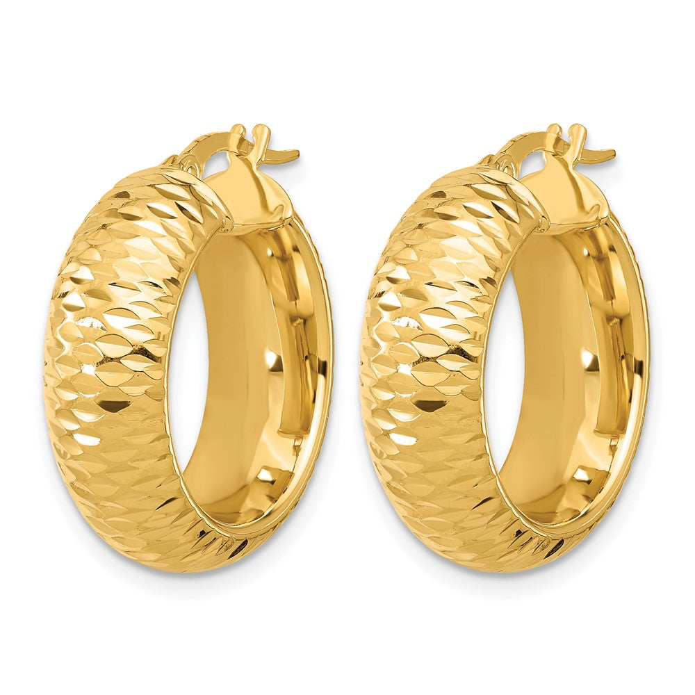 14k Polished and D/C Half Round Circle Hoop Earrings