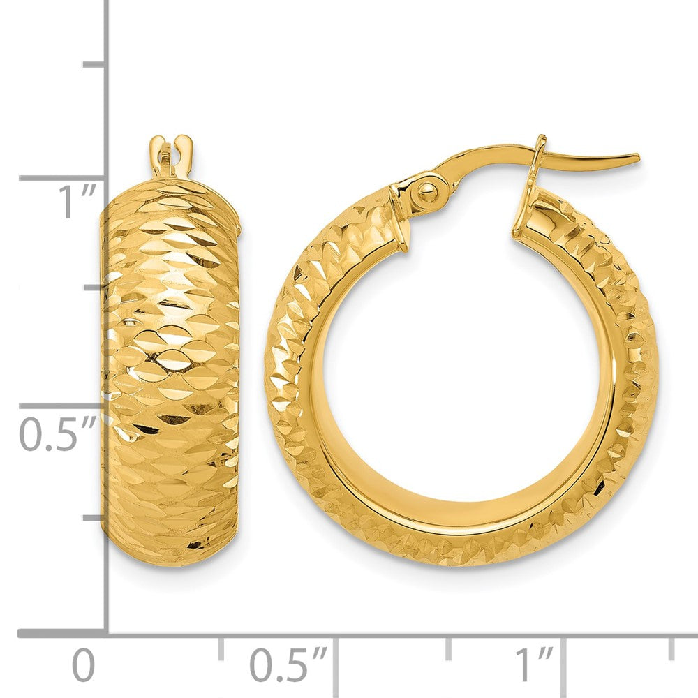 14k Polished and D/C Half Round Circle Hoop Earrings
