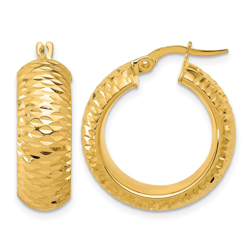 14k Polished and D/C Half Round Circle Hoop Earrings