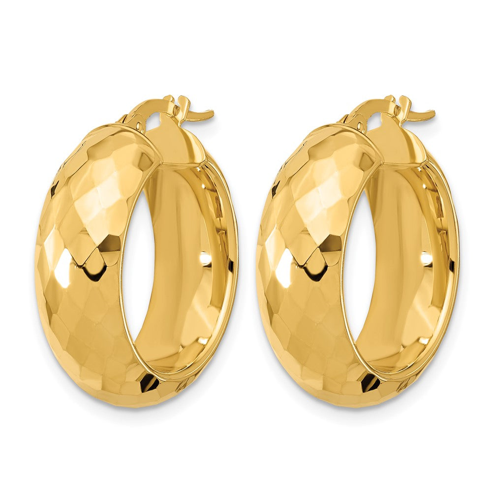 14k Polished and D/C Half Round Circle Hoop Earrings