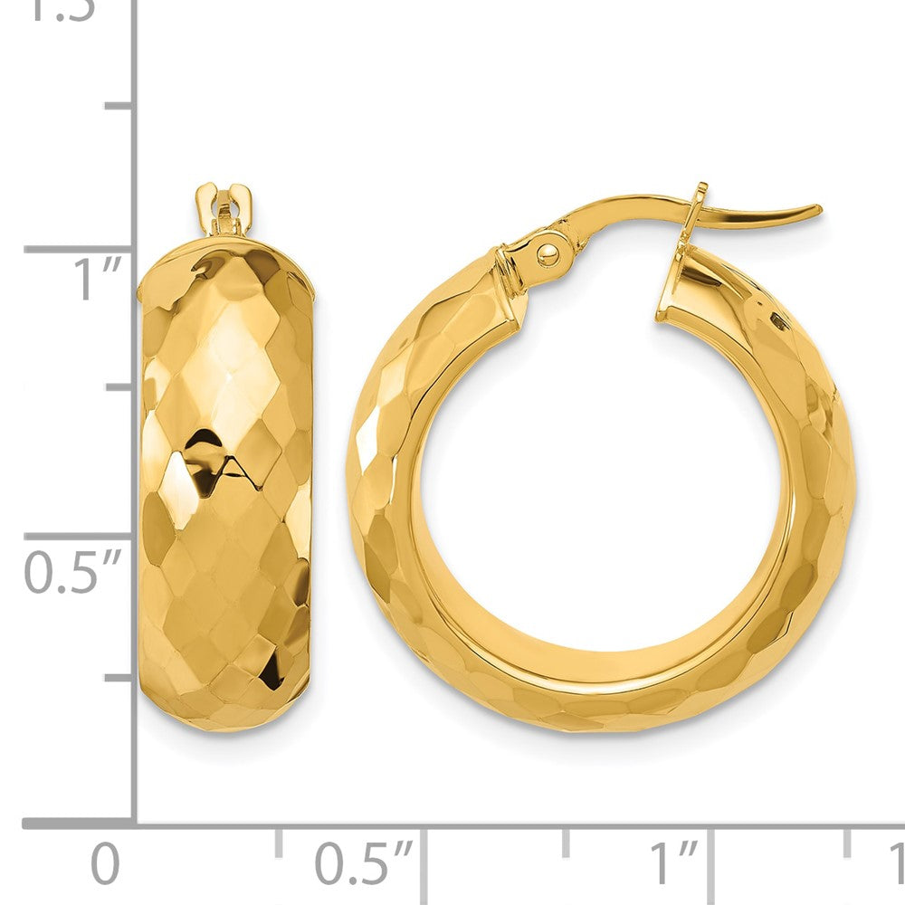 14k Polished and D/C Half Round Circle Hoop Earrings