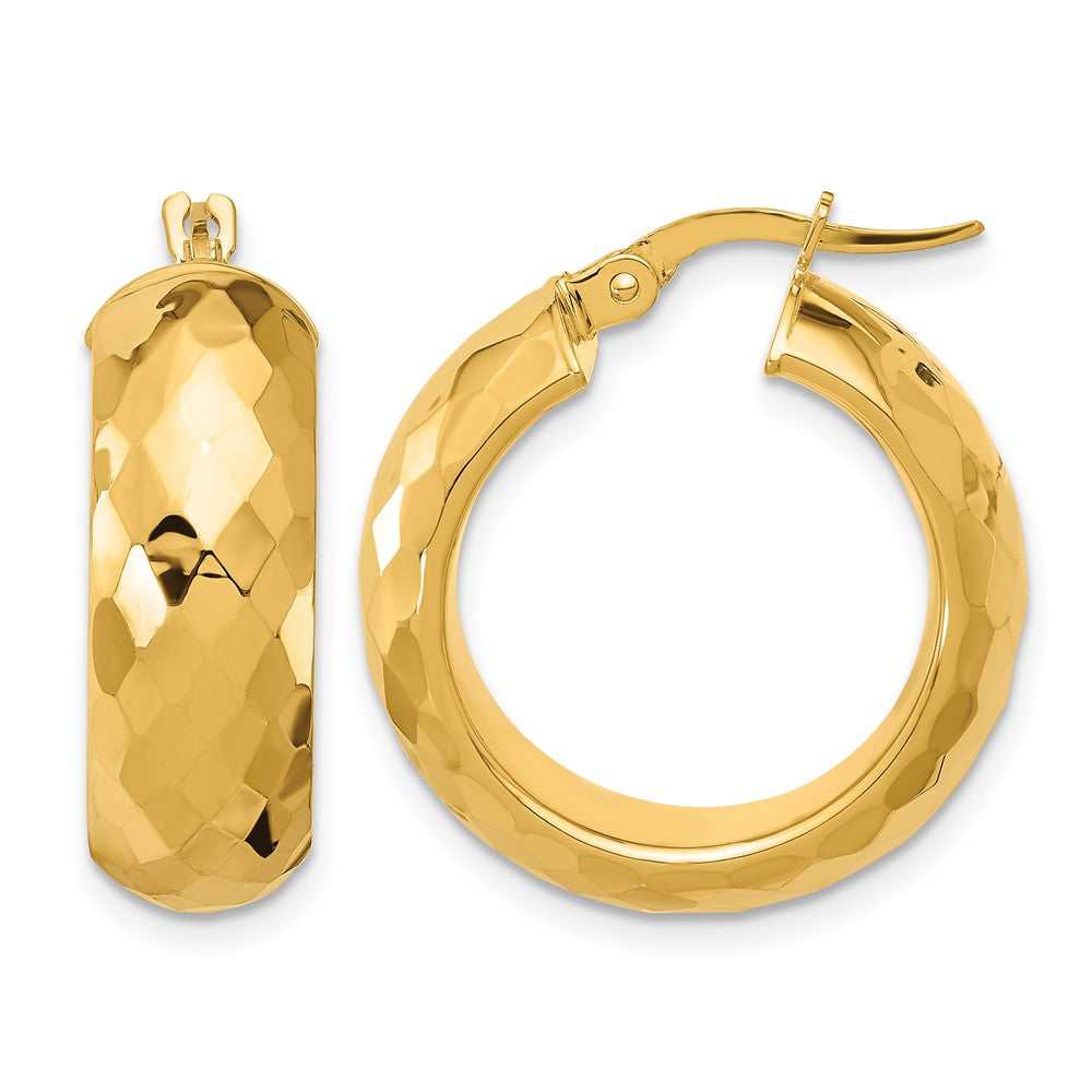 14k Polished and D/C Half Round Circle Hoop Earrings