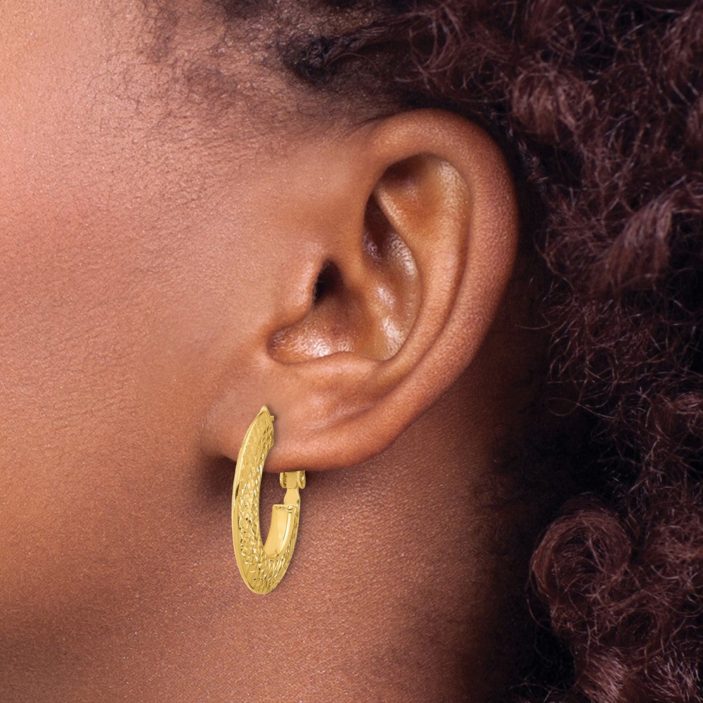 14k Polished and D/C Knife Edge Omega Back Hoop Earrings