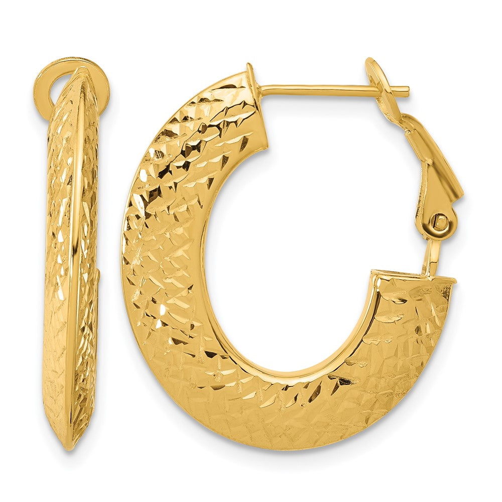 14k Polished and D/C Knife Edge Omega Back Hoop Earrings