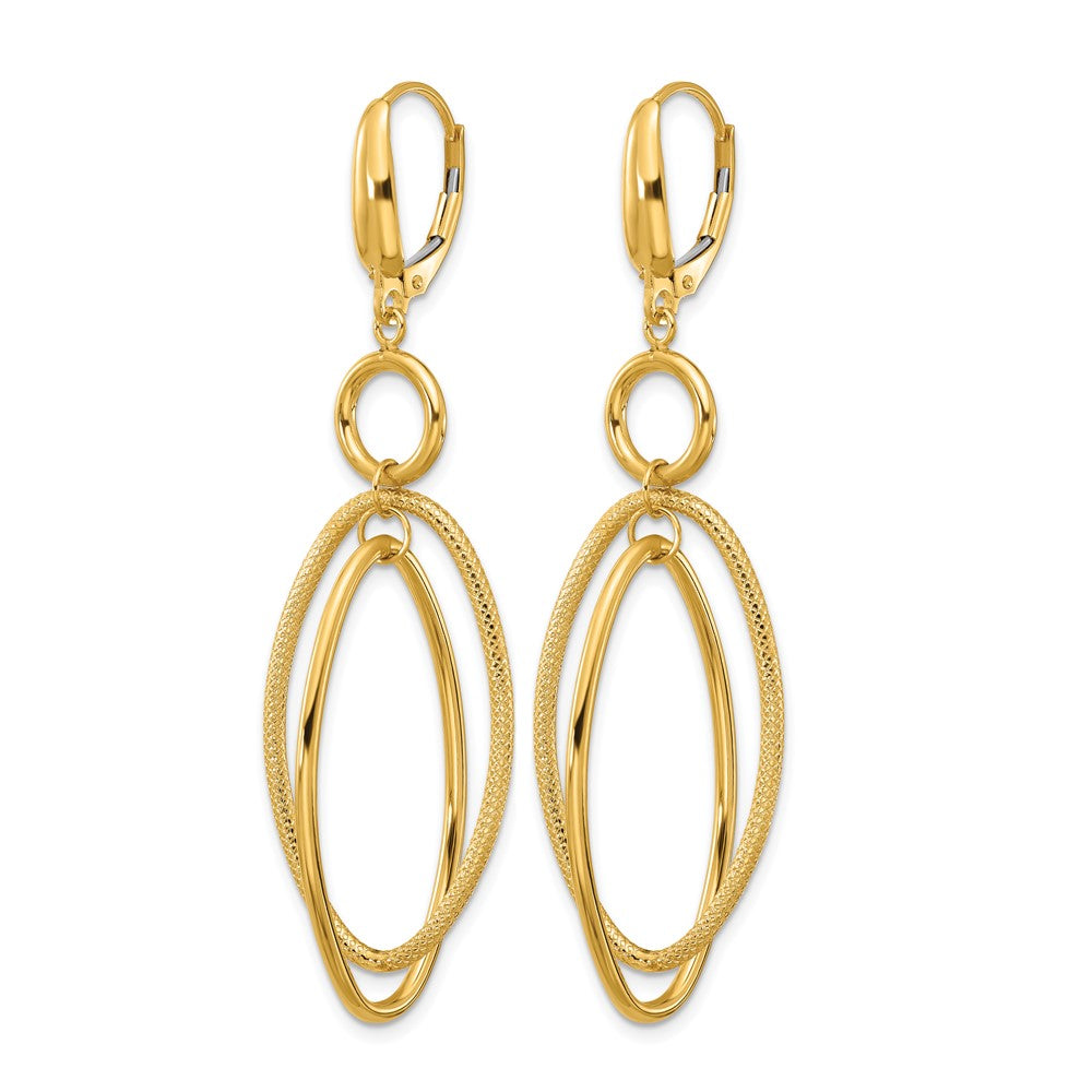 14k Polished and Textured Oval Dangle Leverback Earrings