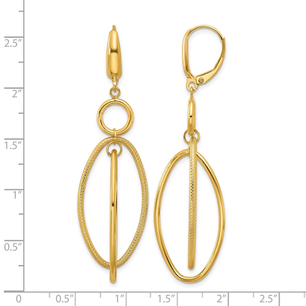 14k Polished and Textured Oval Dangle Leverback Earrings