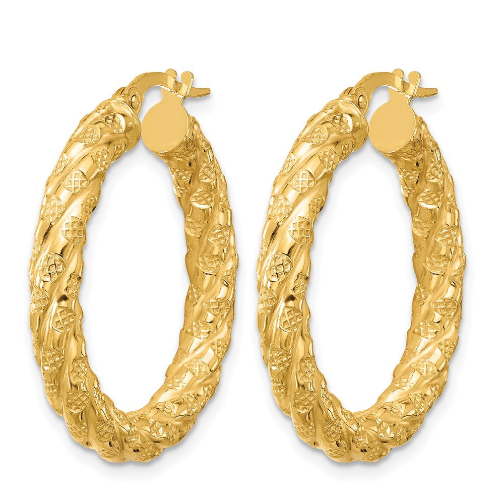 14k Polished and Textured Twisted Circle Hoop Earrings