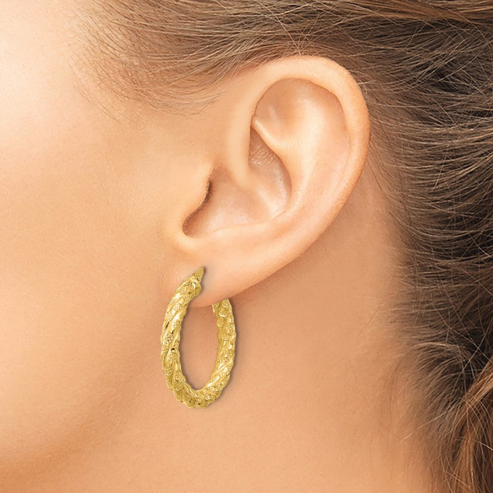 14k Polished and Textured Twisted Circle Hoop Earrings