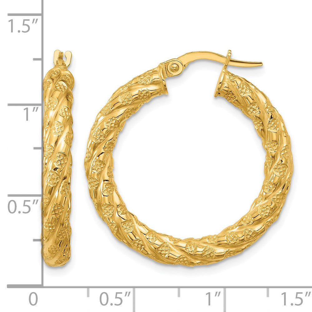 14k Polished and Textured Twisted Circle Hoop Earrings