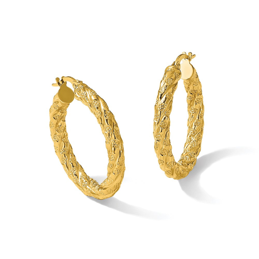 14k Polished and Textured Twisted Circle Hoop Earrings