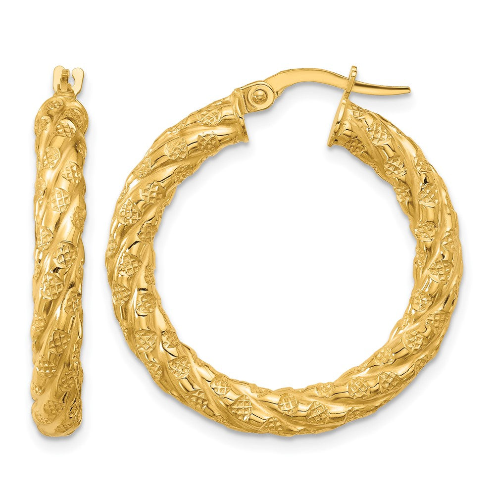 14k Polished and Textured Twisted Circle Hoop Earrings