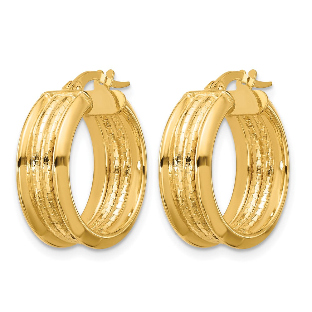 14k Polished and Textured Hoop Earrings