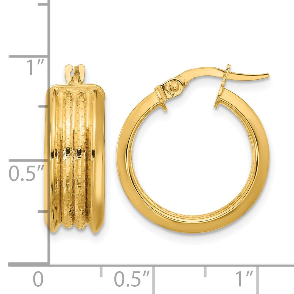 14k Polished and Textured Hoop Earrings