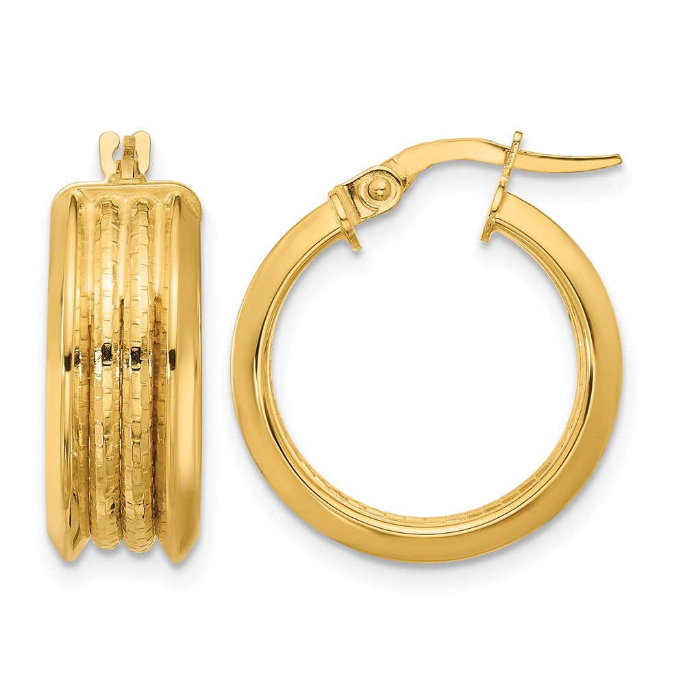 14k Polished and Textured Hoop Earrings