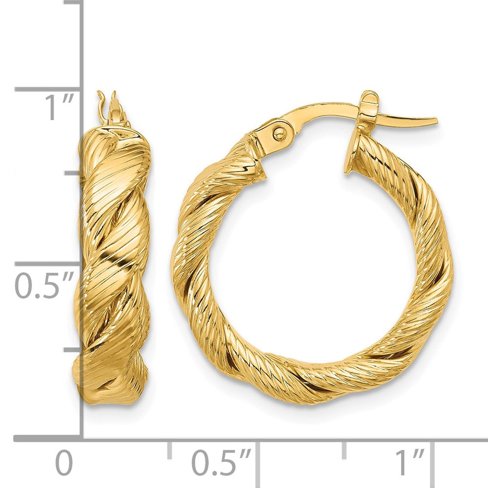 14k Polished and Textured Twist Hoop Earrings