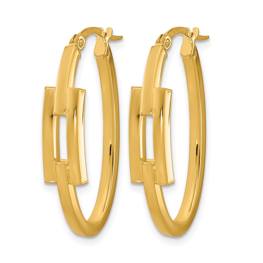 14k Polished Oval Square Tube Hoop Earrings