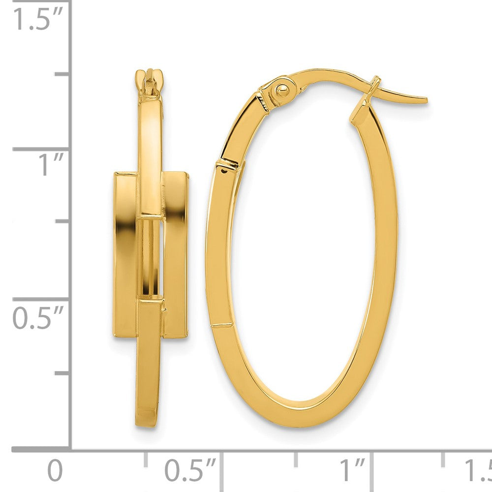 14k Polished Oval Square Tube Hoop Earrings