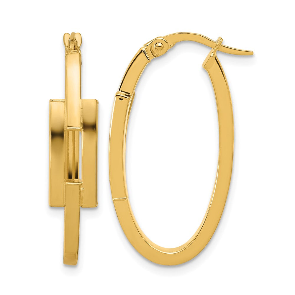 14k Polished Oval Square Tube Hoop Earrings